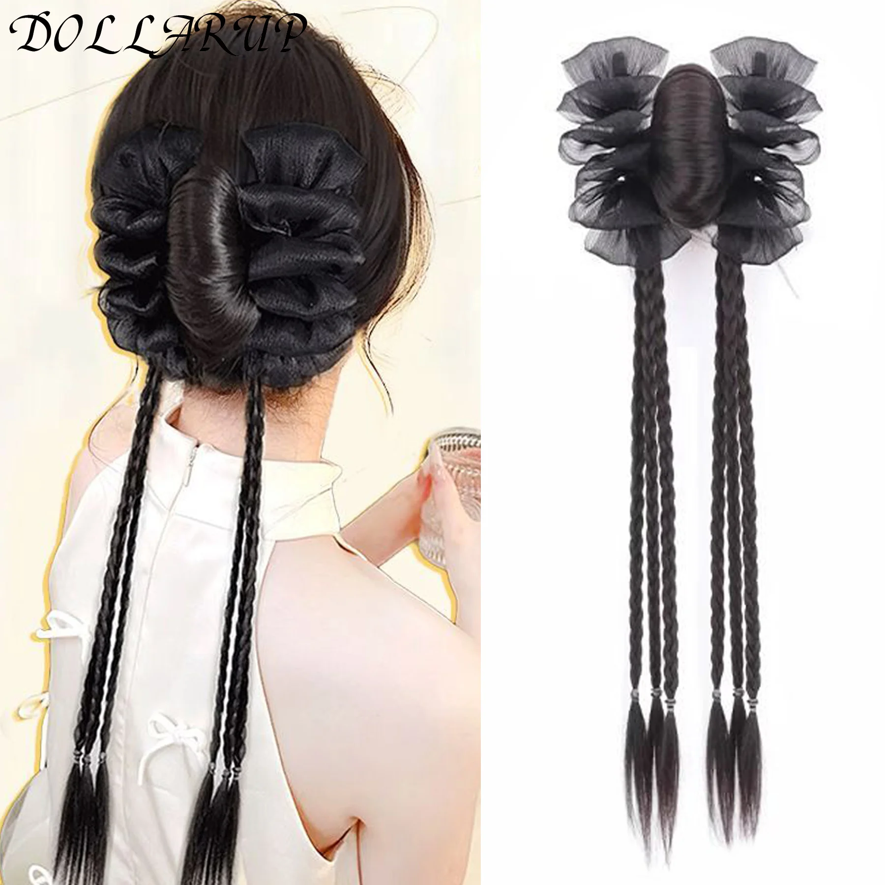 

synthetic New Chinese Style Wig Braid National Style Claw Clip Twisted Braid Hanfu Cheongsam Ancient Style Wig Ponytail