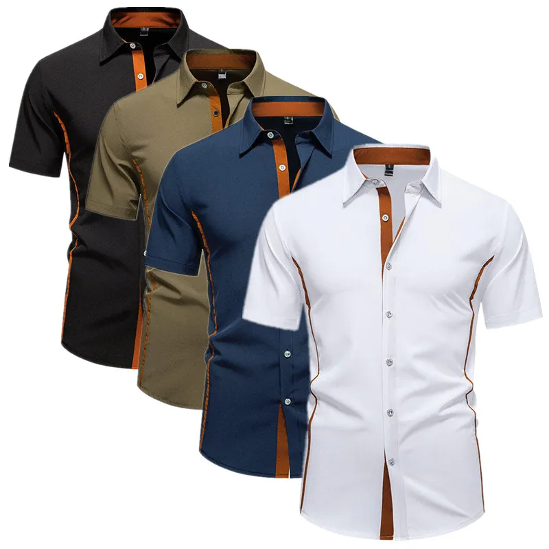 

Summer New Men's Loose Fitting Patchwork Shirts White / Black Fashionable Male Business Social Casual Thin Top