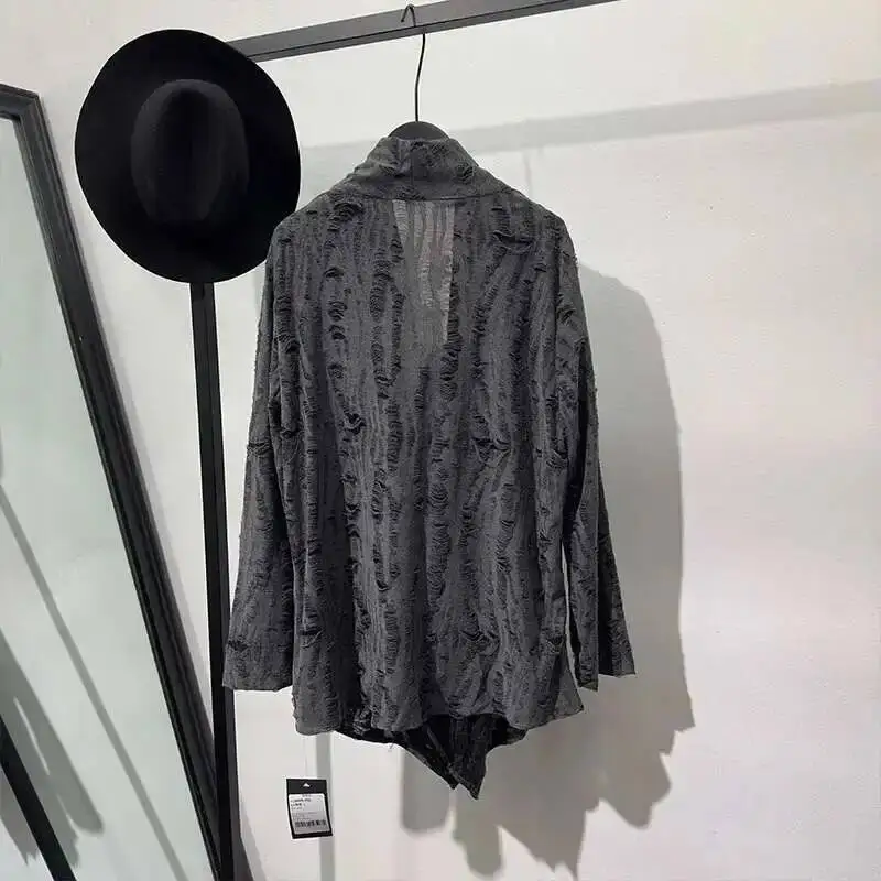 Men's Irregular Loose Shirt Jackets Hollow Out Vintage Creativity Personality Male Summer Single Button Trench Coat SCD56