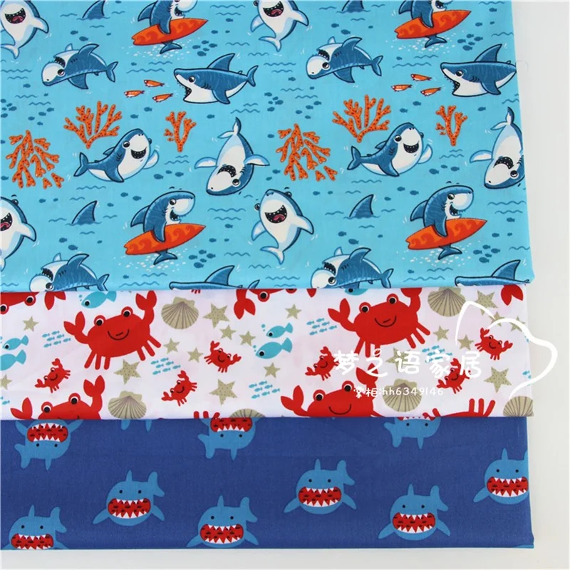 Syunsynchronization-Patchwork imprimé requin de la vie marine, tissu en coton sergé, pour couettes, berceaux de bébé, coussins, robe, couture, DIY