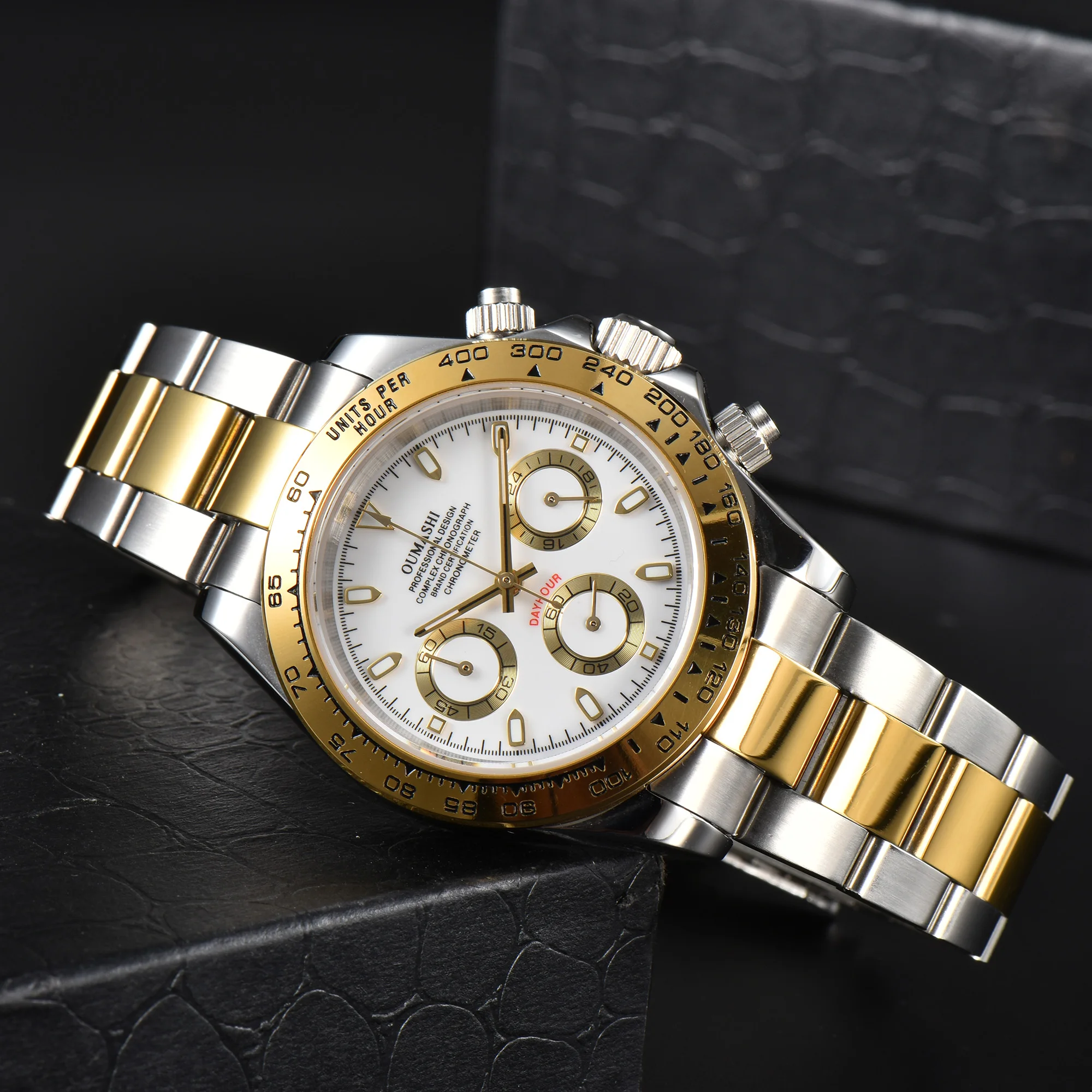 OUMASHI Design 39mm Light Luxury Series watches gold coloured stainless steel case sapphire water resistant VK63 quartz watches