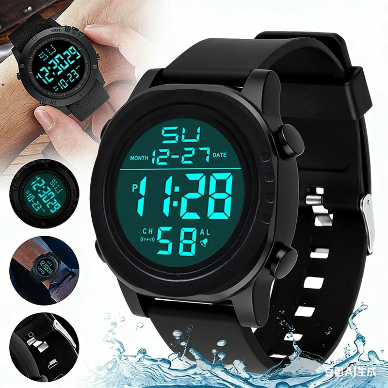 Fashion Student Electronic Watch Unisex Sport Watch Multifunction Military Sports Waterproof Luminous LED Digital Men Big Dial