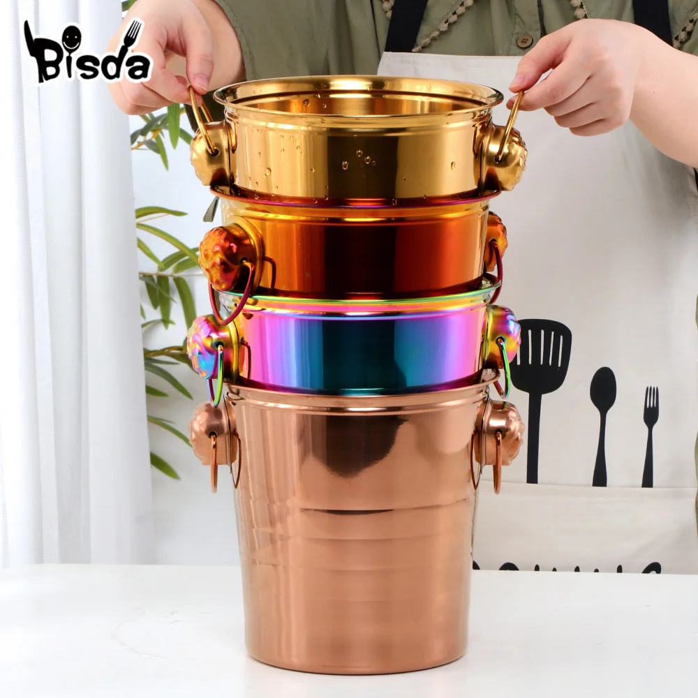 Stainless Steel Ice Bucket Gold Ice Holder Container With Scoops Whiskey Beer Ice Chiller Cooler Bar Tool For Party