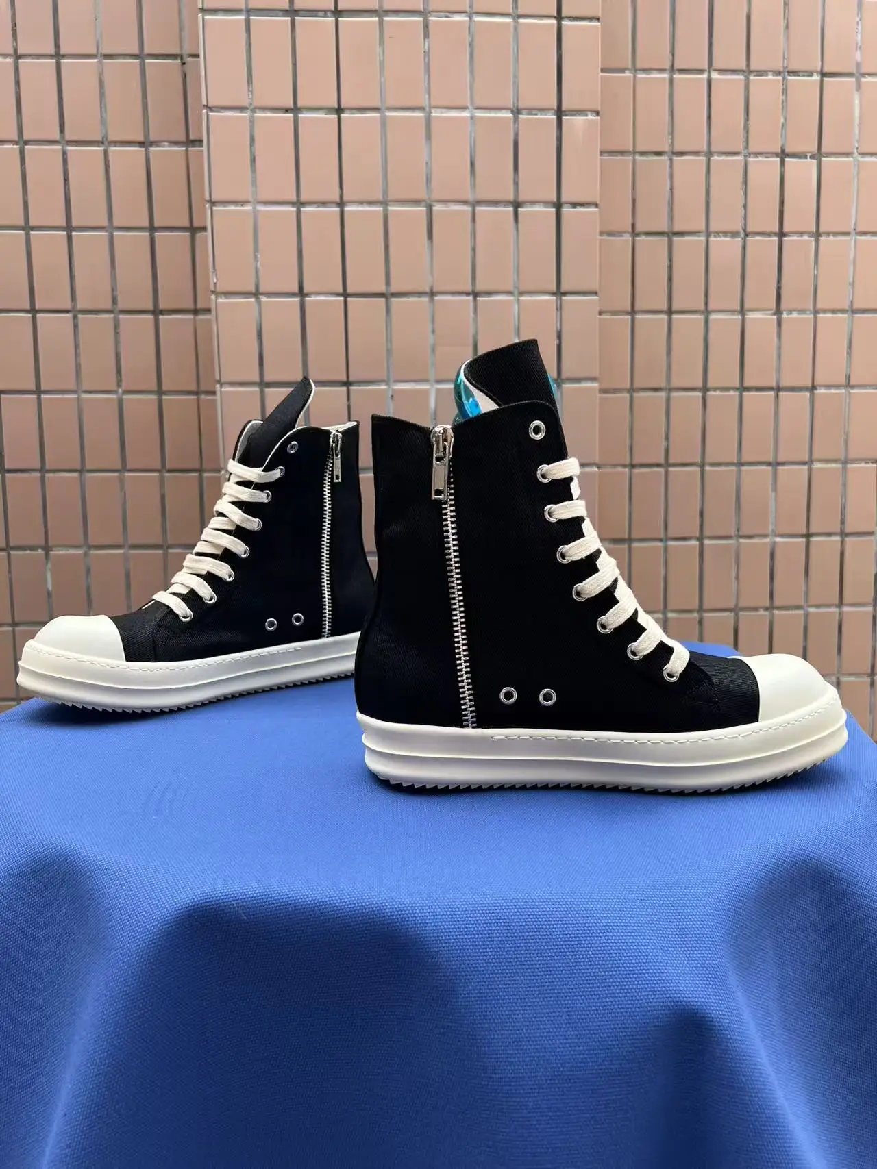 

R-o Ankle Boot Men High Top Shoe Black Canvas Women Sneaker Casual Shoes Waxed Canvas Sneakers Zipper Lace Up Boots