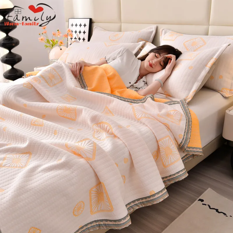 Embroidery Skin-Friendly Air-Conditioning Quilt Machine Washable Single Double Thin Blanket Queen King Size Bedding Comforter