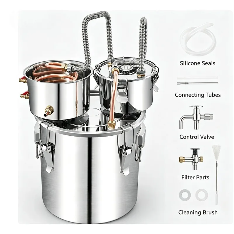Stainless Steel Home Alcohol Distiller, Multi-purpose Brewing Kit for Fruit Wine, Hydrosol & Spirits Making