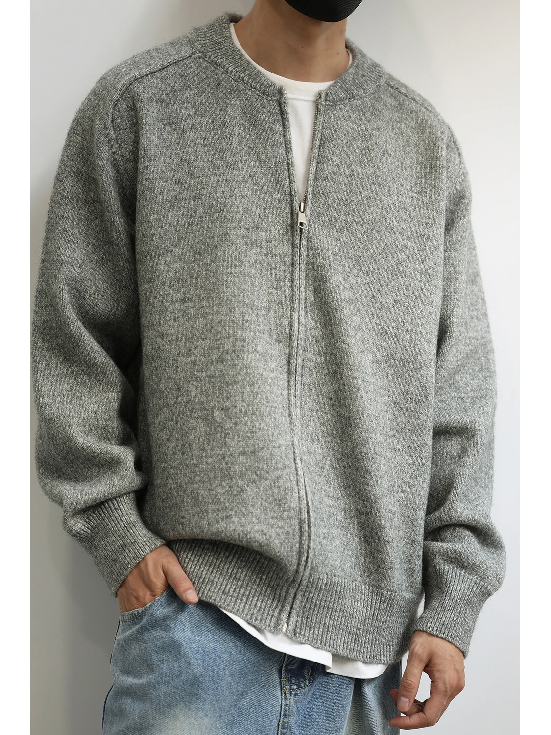 

LH Store Autumn Loose Color Casual Zipper Knitted Sweater Jaet Lazy Simple Versatile Open Cardigan Warmth Youth Sle