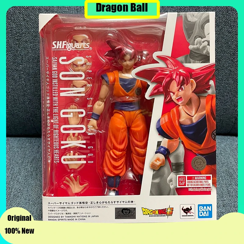 

Оригинальная модель Bandai Dragon Ball SHF с красными волосами Goku, сердце справедливости, супер сайян, Бог, экшн-фигурка, коллекция игрушек