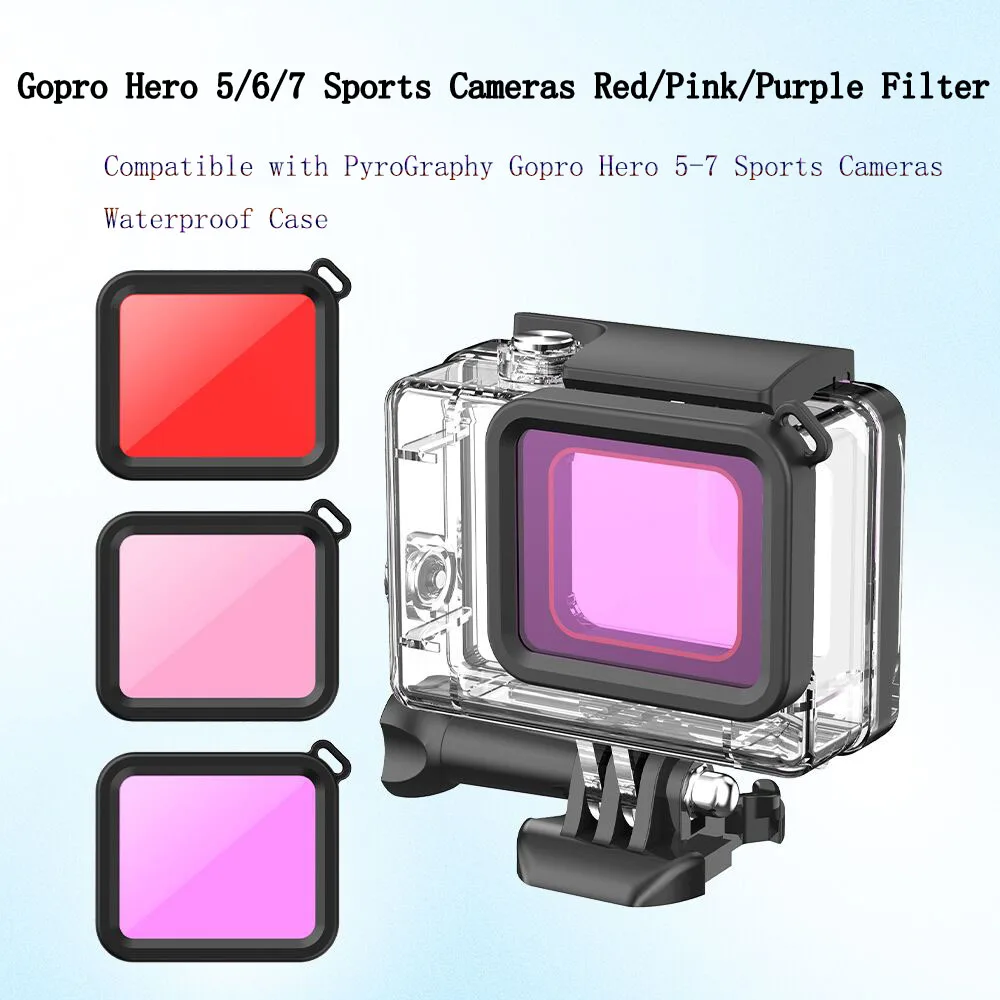 PyroGraphy Universal Waterproof Case Filter Red/Pink/PurpleFilter Tri-color Filter Kit for GoproHero5/6/7 Camera Waterproof Case