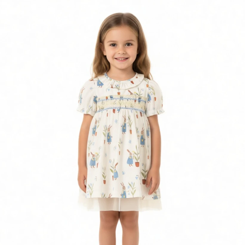 

Girls Summer Spanish Mesh Princess Dress Smocked Dress Breathable Soft Gauze Dress Cute Sweet Party Holiday Casual Wear for Kids