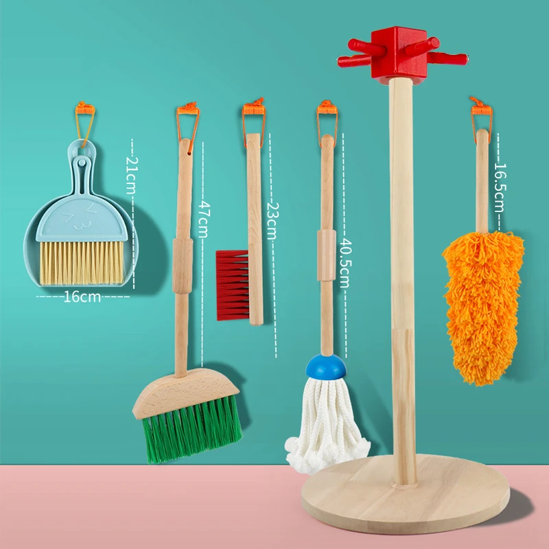 6Pcs Toddler Montessori Cleaning Play Set Toy Kids Broom Sweep Mop Set For Ages 3+