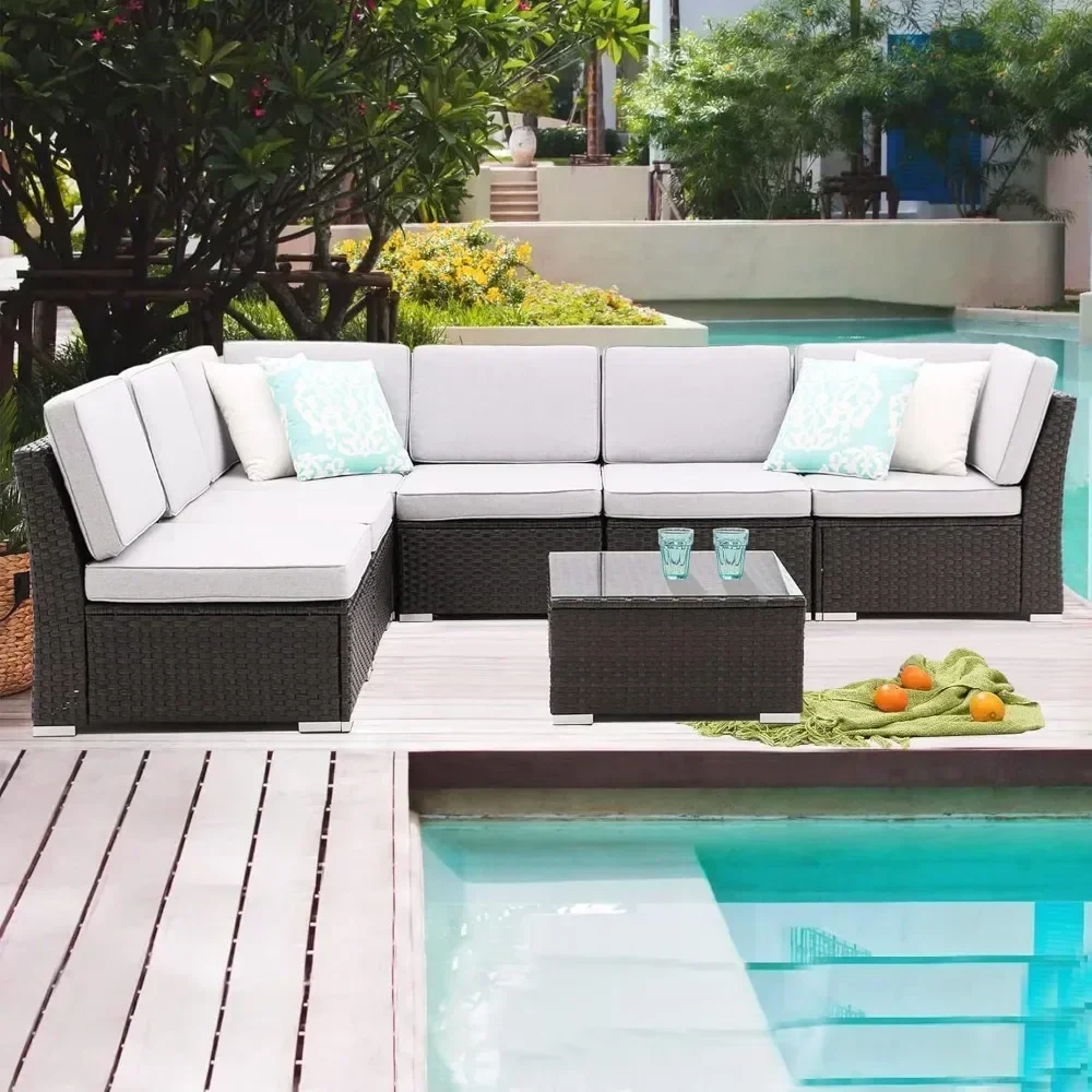 Patio Sofa Set with Coffee Table Outdoor Sectional Sofa Set Patio Furniture Sets All Weather Rattan Outdoor Sofa Set