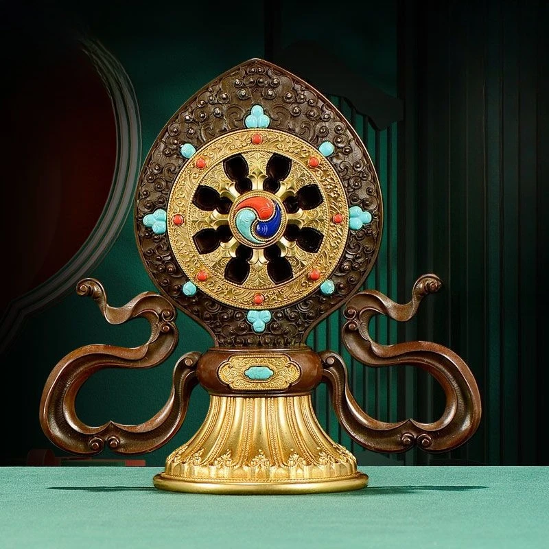 

Home living room with copper gold wheel desktop eight auspicious ornaments