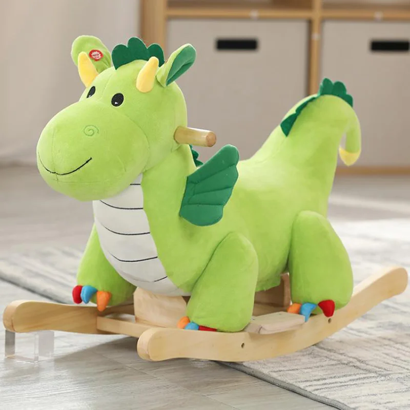 Children\'s Wooden Dinosaur Rocking Horse Soft Plush Stroller Music Balance Chair Baby Toy Kids Boy Birthday Gift