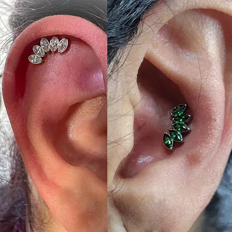 ASTM F136 Titanium EAR PIERC 5 Marquise Zircon Paved Top Threaded Labret Studs Tragus Pircing Earrings Lip studs Body Jewelry