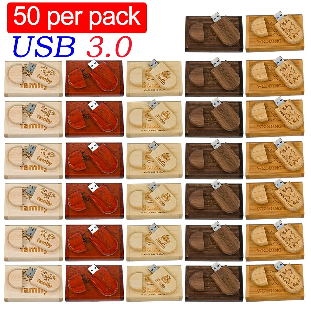 50pcs/Lot High Speed USB Flash Drive 3.0 Wooden Bamboo Pendrive 4GB 16GB 32GB 64GB 128GB Pen Drive Wedding Gift Free LOGO