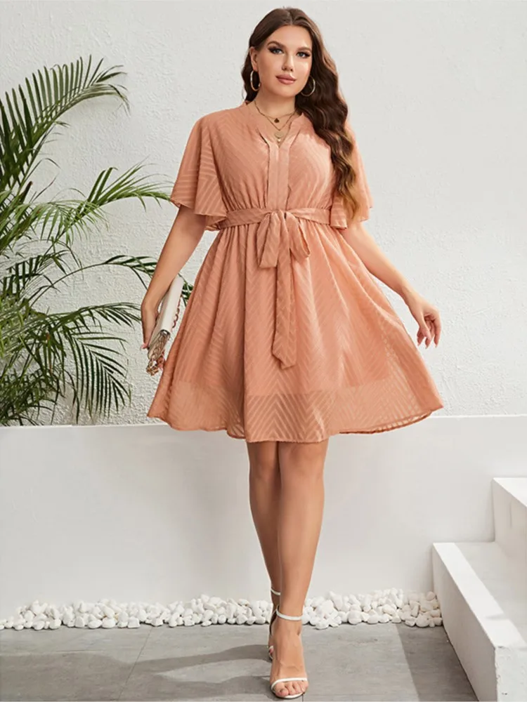 Plus Size Summer Midi Dress Women Pink V Neck Casual Ladies Dresses Loose Fashion Woman Dress 2023 Vestido Mujer