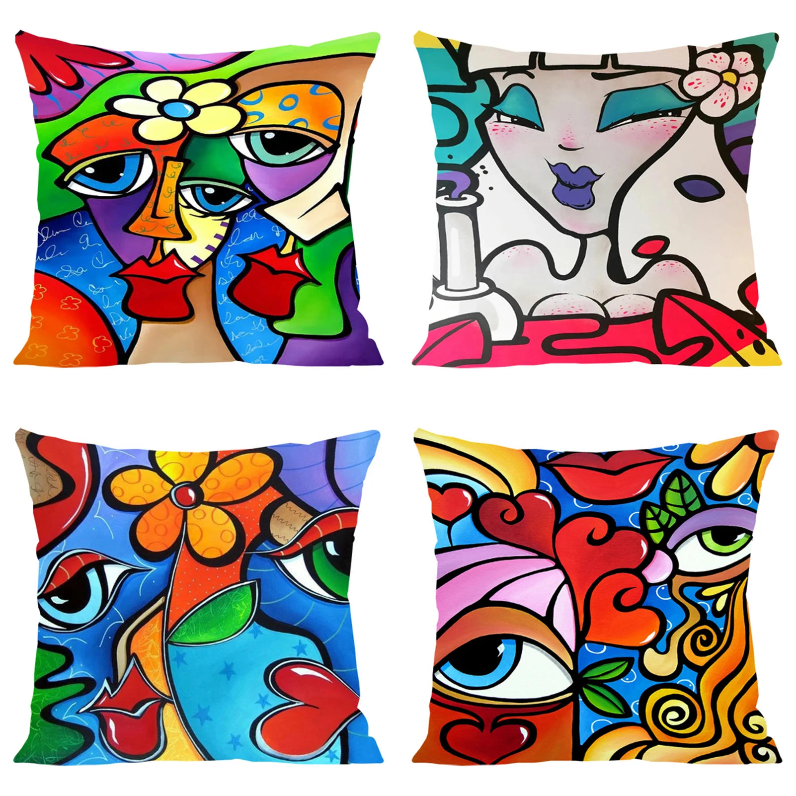 

Cover for Pillow Cases 45x45 Cushion Cover Exaggerated Woman Oil Painting Home Decoration Bed Pillowcases Decorative Pillowcase