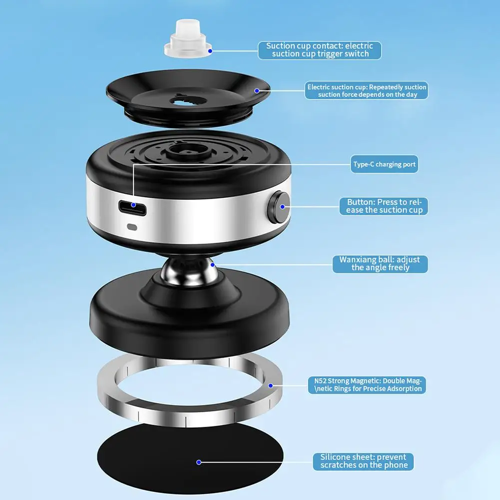 Electric Vacuum Magnetic Suction Car Phone Mount 2025 Model 360 Degree Rotating Car Suction Cup Cell Phone Holder Bracket