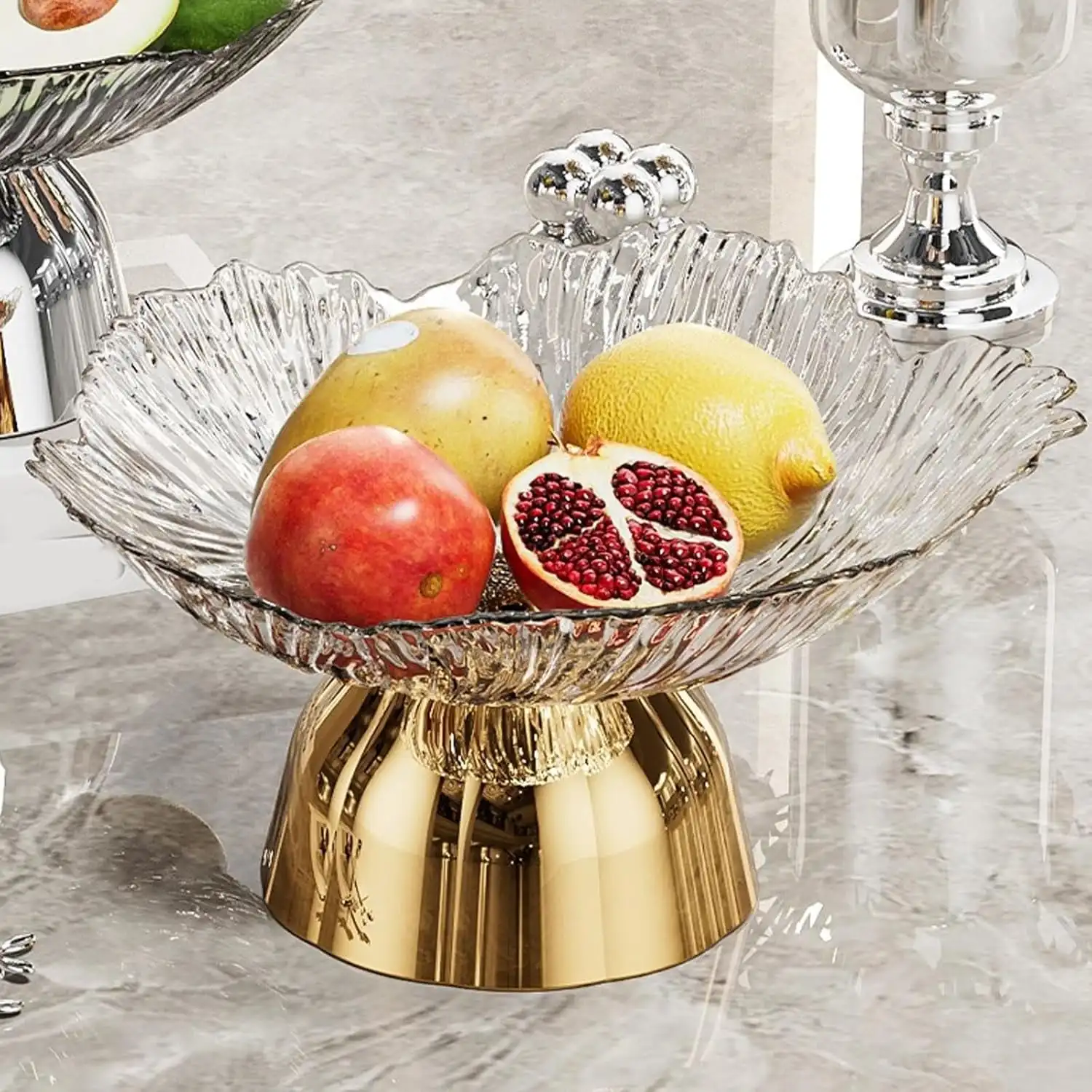 Elegant Multi-Tier Plastic Fruit Basket, Fruit Bowl, Display Bowl, Snack Tray. Kitchen Essentials And Home Living Room Decor. Festive Plastic Trays, Hold Desserts, Candies And Snacks, Function, Coffee Table