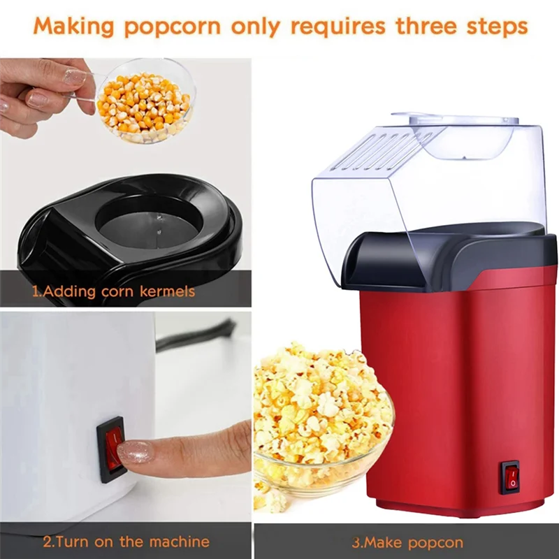 Home Electric Corn Popcorn Maker Household DIY Automatic Mini Hot Air Popcorn Making Machine Kitchen Red US