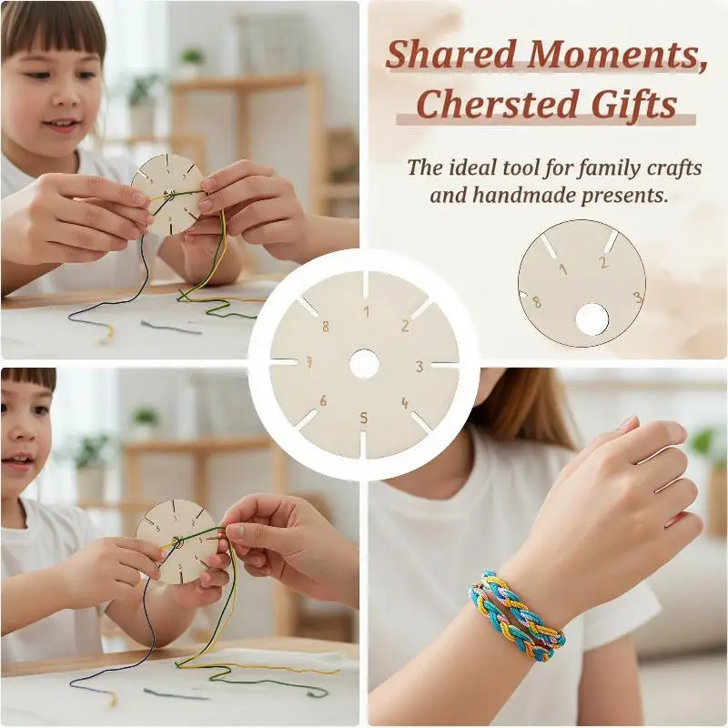 1 Stück/4 Stück Armband-Webplatte, geflochtene Scheibe in Blumenform, Holzplatte für Armbandflechtarbeiten, Webwerkzeug, Perlenschnur-Scheibe – Detail 2
