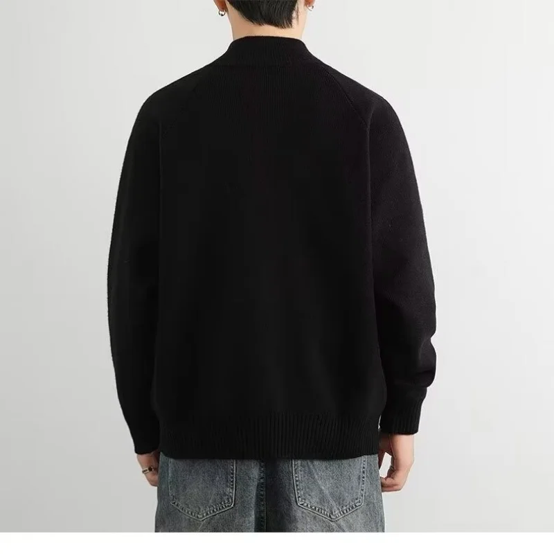 Cárdigan con cuello levantado, Chaqueta de punto con cremallera para hombre, primavera y otoño, nuevo estilo, chaqueta suéter de rejilla de diamantes de alta gama