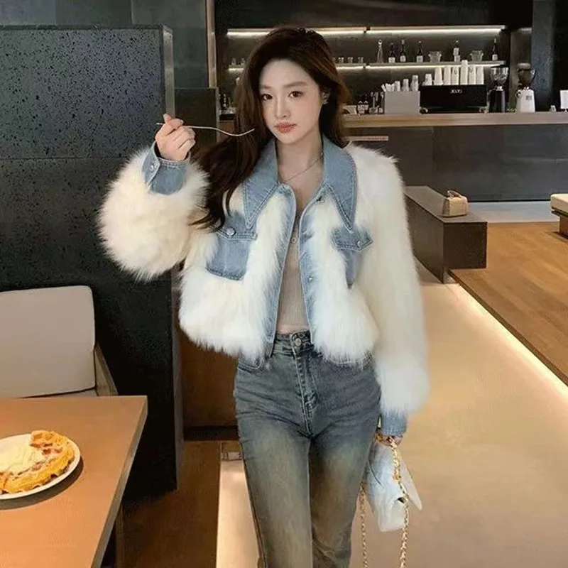 

Women Fashion Korean Plush Coats Casual Loose Warm Lapel Long Sleeve Jackets 2023 Winter Ladies Elegance High Street Outerwear