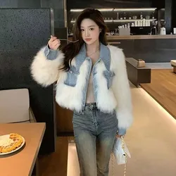 Women Fashion Korean Plush Coats Casual Loose Warm Lapel Long Sleeve Jackets 2023 Winter Ladies Elegance High Street Outerwear