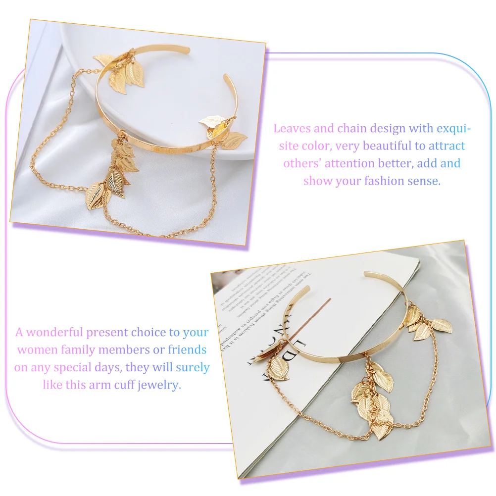 

2Pcs Ladies Arm Bracelet with Exquisite Leaves Pattern Adjustable Alloy Cuff for Women Fashion Arm Jewelry Gift for Mother