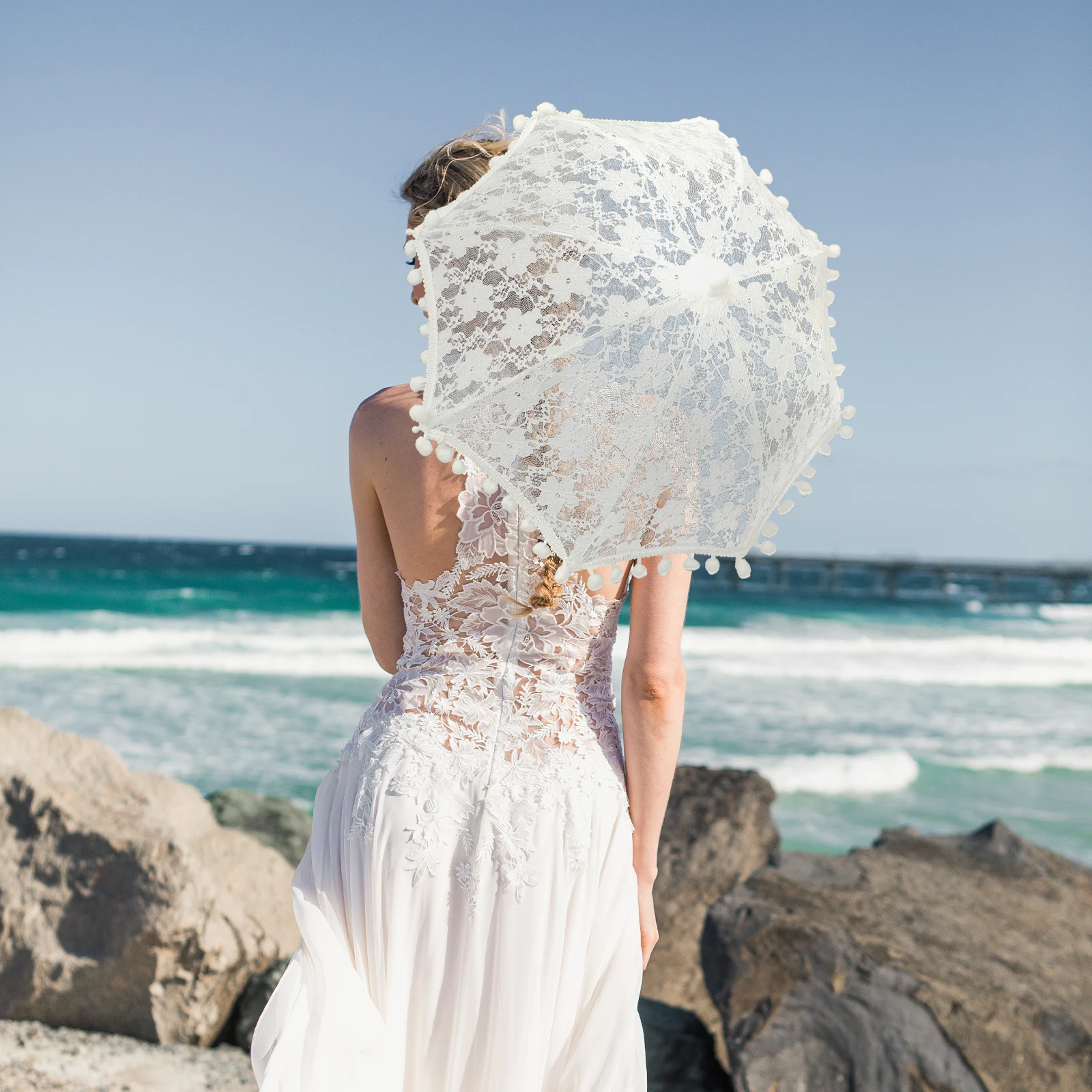 

Lace Umbrella Decoration Handheld Bridal Parasol Elegant Wedding Accessory Dance Party Stage Performance