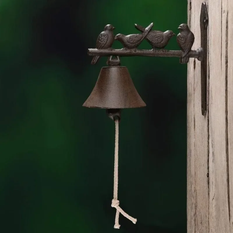 Rustic Cast Iron Door Bell Four Little Birds Vintage Antique Retro Style Decoration for Outside House Garden