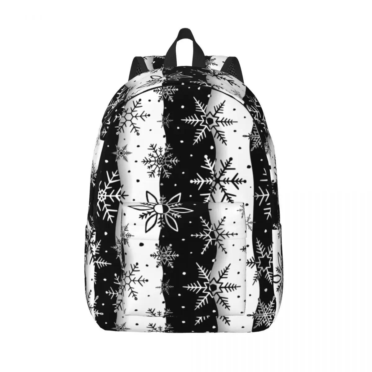 

Snowflake Christmas for Teens Student School Book Bags Black And White Canvas Daypack Middle High College Lightweight