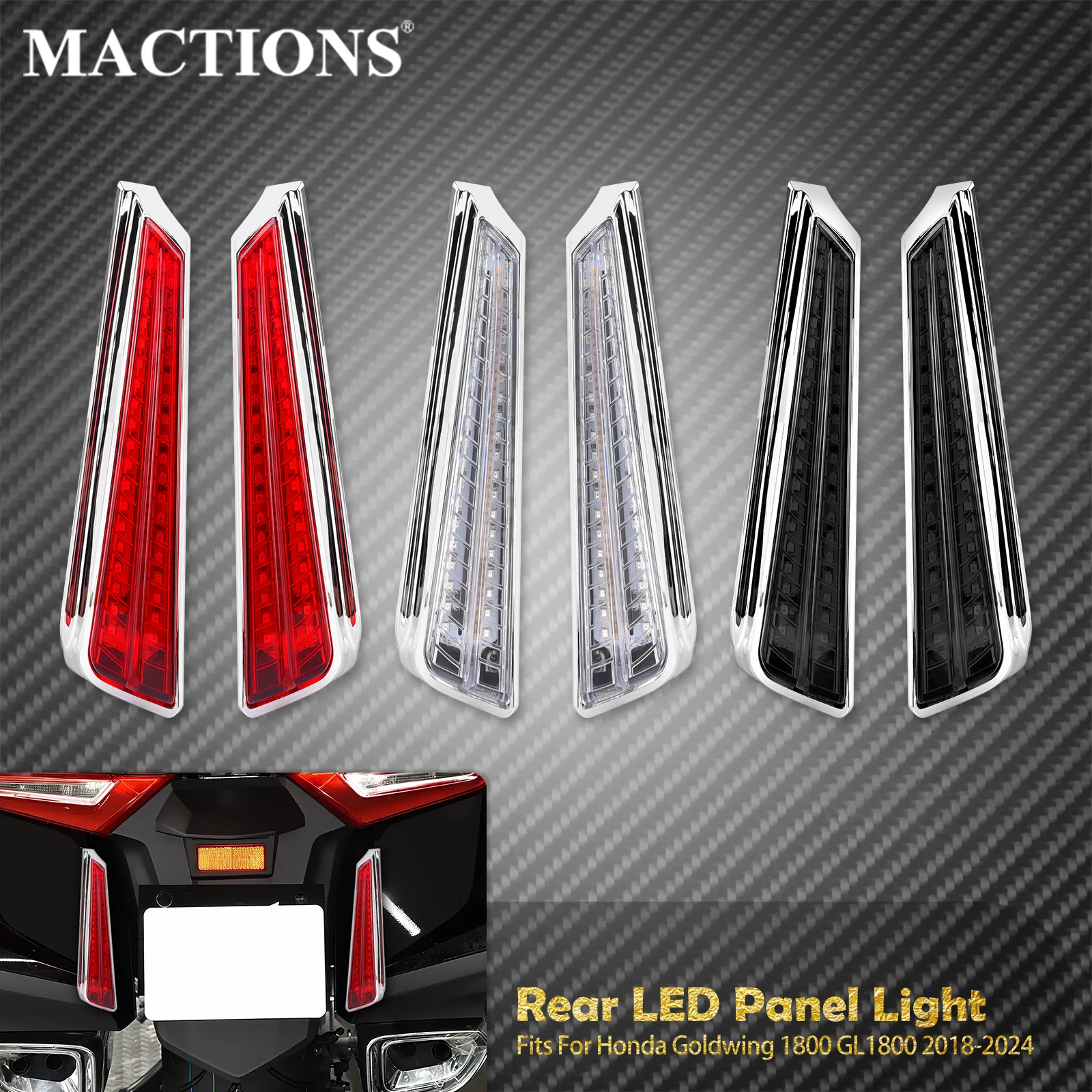 

Motorcycle LED Filler Panel Brake Light Running Rear Fender Side Lamp Clear/Smoke/Red For Honda Goldwing GL1800 2018-2023 2024