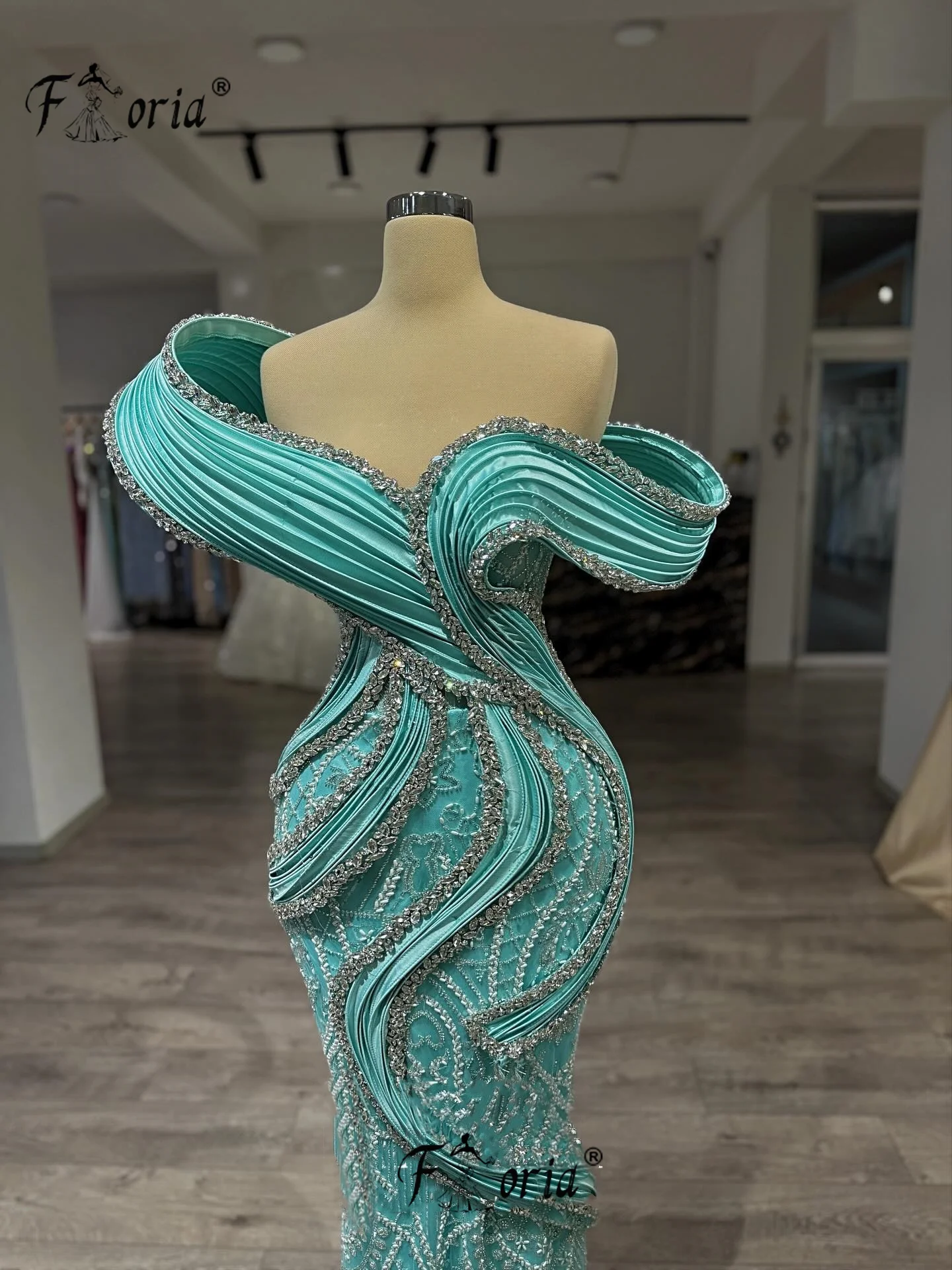 فساتين سهرة رسمية أنيقة بحورية البحر مطرزة بحورية البحر مزينة بالكريستال ثلاثية الأبعاد فستان حفلة موسيقية عربي أخضر نعناعي رداء السهرة