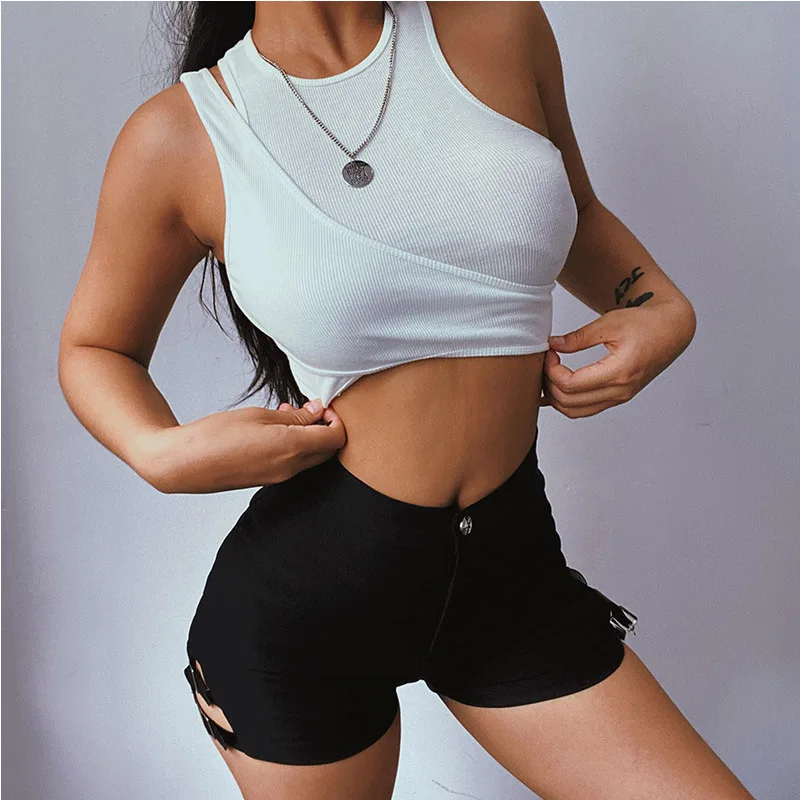 Sexy Streetwear Asymmetrical Tank Top Two Piece Vest Summer Clothes for Women Casual Ribbed Crop Tops