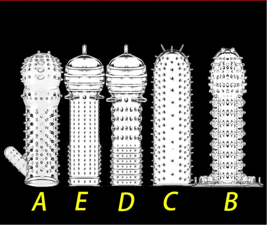 5 unids/set condón reutilizable funda para pene retardo de tiempo de agrandamiento masculino cubierta para masajeador de clítoris con puntas condones transparentes juguete sexual para adultos