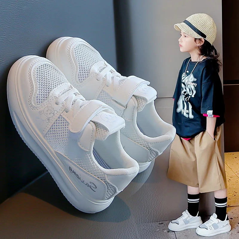 Soft-Soled Boy & Girls Children White Shoes Spring Summer Fashion Sports Casual Mesh Breathable Unisex Kids Sneakers Size 26-37