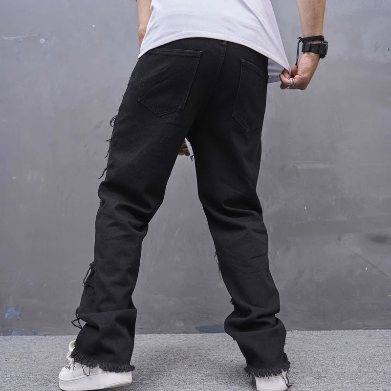 Europe United States Loose Black Men's Wide-Leg Jeans Personality Fashion Trend Hip Hop Mid-Waist Casual Pants