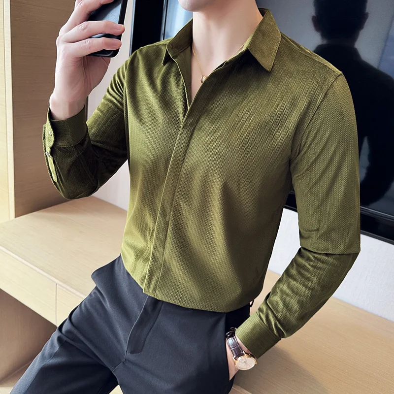 Autumn Winter New Velvet Shirt Men Fashion Long Sleeve Slim Fit Casual Shirts High Quality Social Business Dress Shirts M-4XL