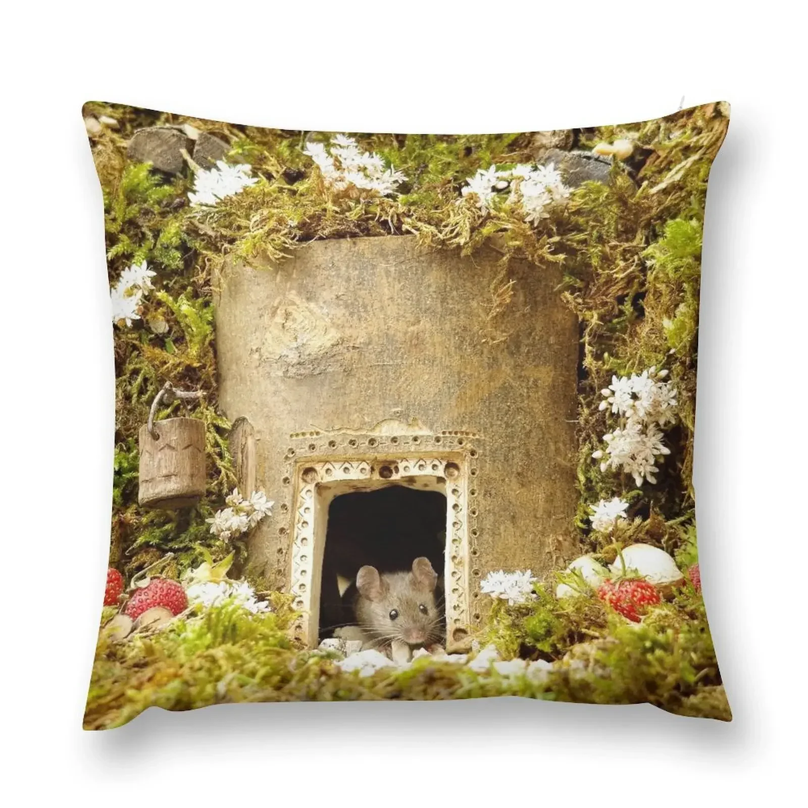

George the mouse in a log pile house Throw Pillow Anime bed pillows Pillow Case Christmas Custom Cushion Photo pillow