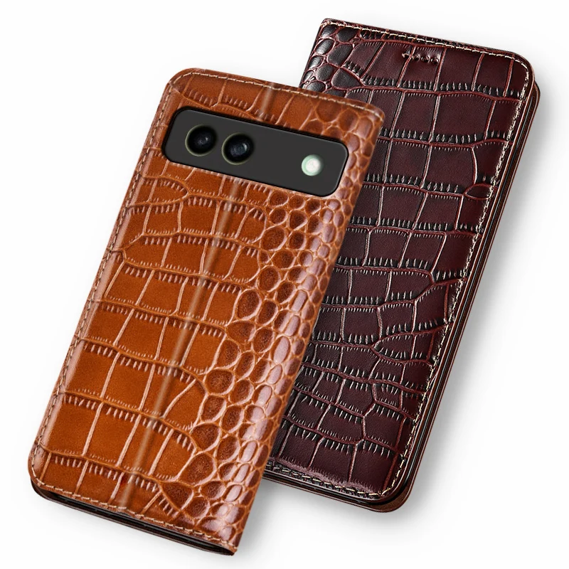 Cases For GOOGLE Pixel 8 9 Pixel9 Pro Crocodile Pattern Flip Case Cowhide Genuine Leather Magnetic Wallet Covers