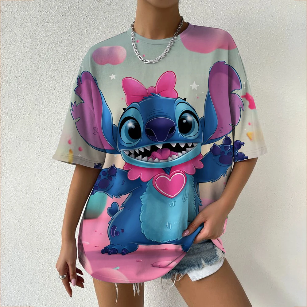 Women's T-Shirts For Women Disney Stitch print Tees Casual Street Femalewear Summer Oversized T-Shirt Fashion Lady Y2k Clothing image 6