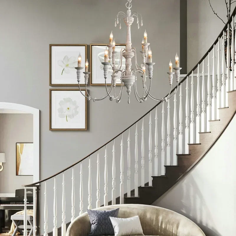 

Retro White Large Church Chandelier High Ceiling Hanging Light for Living Room, Foyer & Lobby Decor