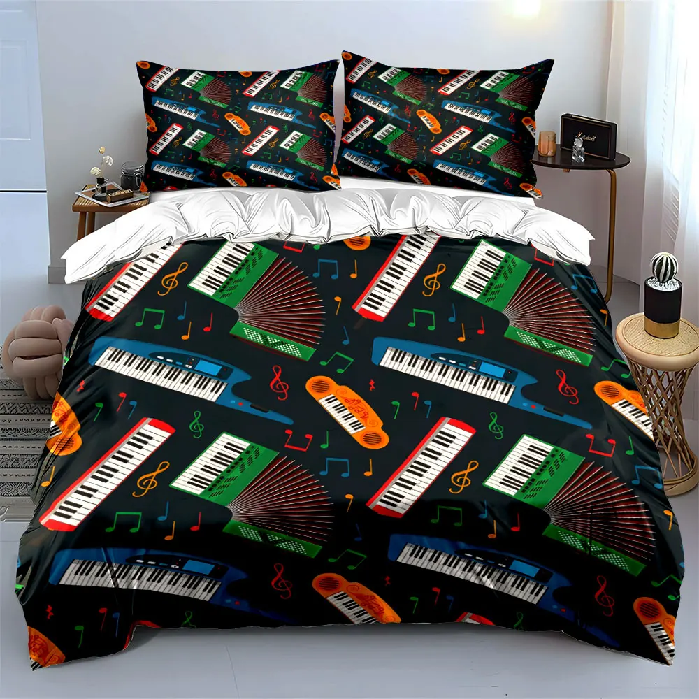 Music Instrument Pattern Background Print Bedding Set 1 Duvet Cover 2 Pillowcases for Adult and Children Luxury Gift Full Size