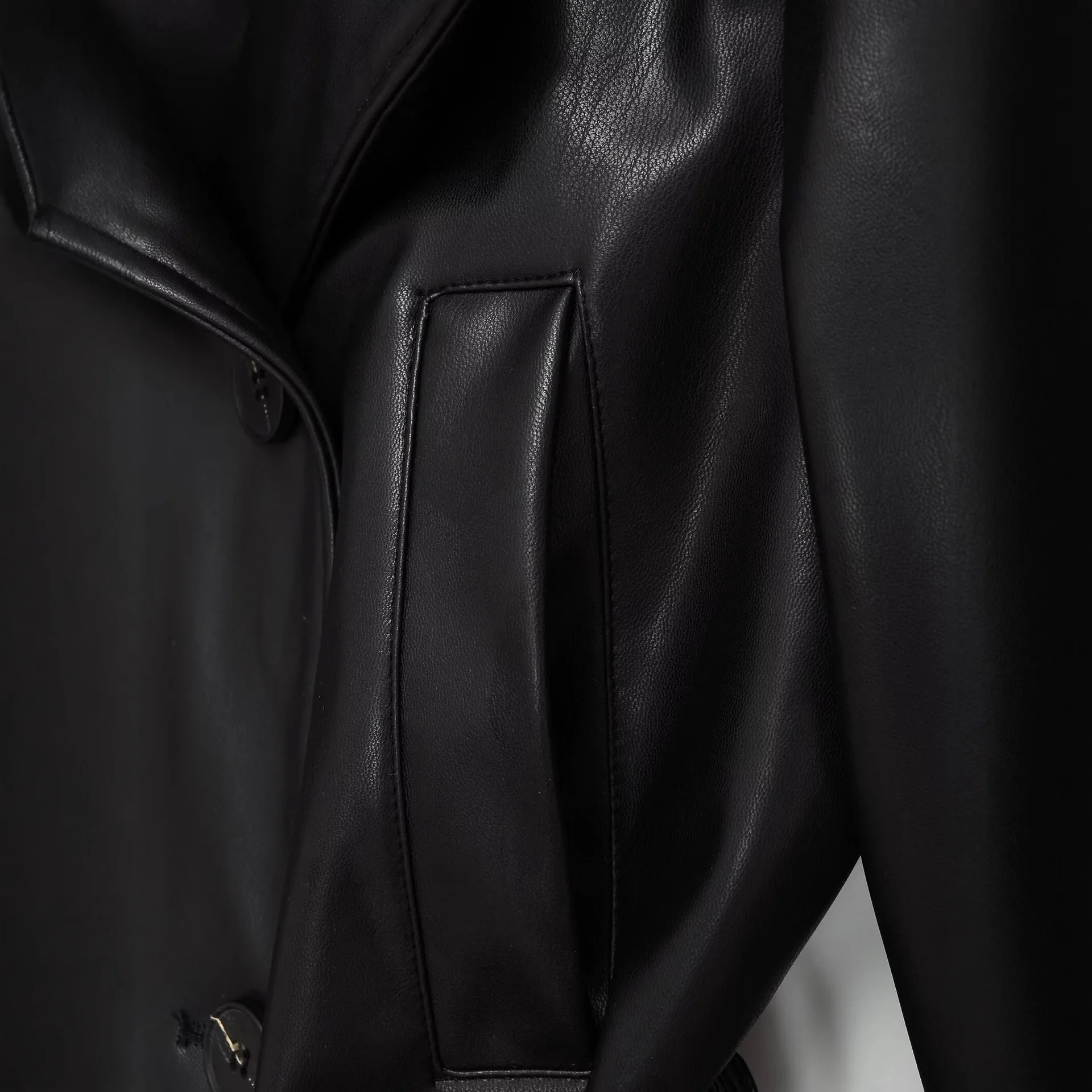 مربوط الخريف المرأة معطف جلد أسود التلبيب طوق سستة Cinched الخصر معطف نحيف لسيدة دراجة نارية Bomber سترة الإناث #4