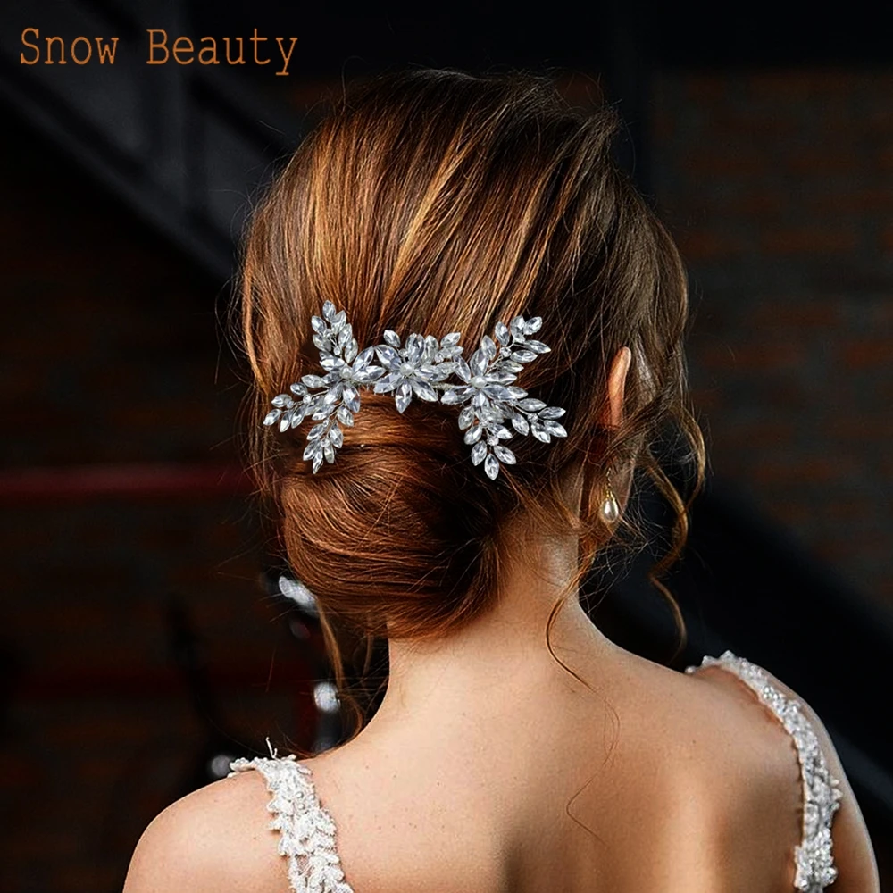 Silver Wedding Hair Comb para Mulheres, Bridal Hair Pieces, Pearl Rhinestone Tiara, Acessórios para Meninas, DZ024