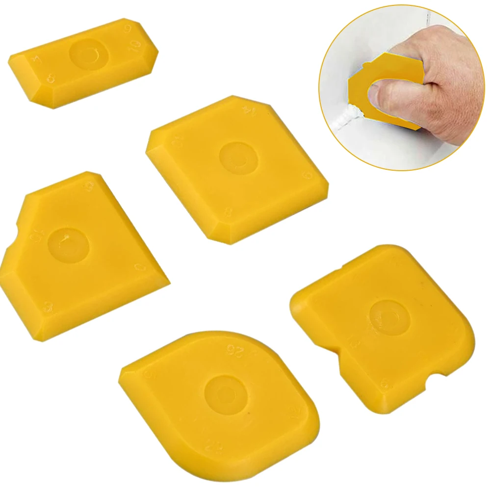 5pcs Silicone Sealant Tool Yellow Spreader Finish Kit Caulk Tile Grout Applicator Essential Tool Thermoplastic Rubber Edge Corn