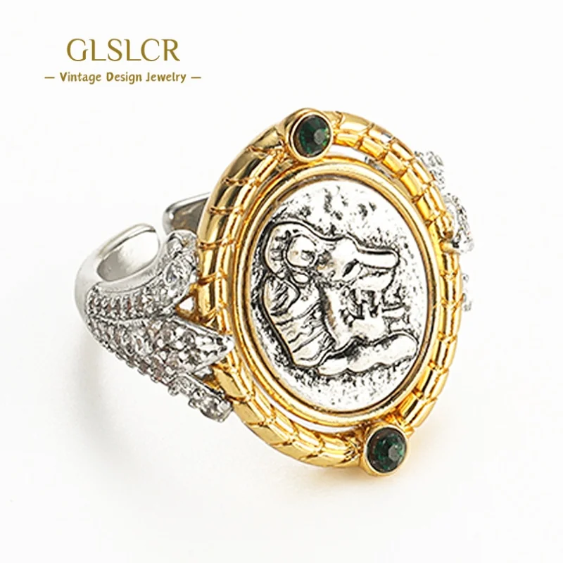 

Vintage Antique Coin Head Old Money Rings For Woman Rotate Accessories Gold Color Luxury Designer Jewelry 2025 High Quality New