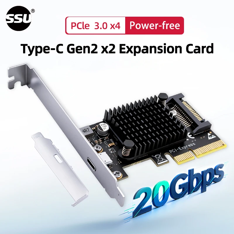 SSU USB‑C 3.2 Gen 2x2 PCI‑e Gen 3 X4 Type‑C Expansion Card 20Gbps ASM3242 Chipset No External Power Plug&Play No Driver for